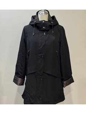 Jones New York Sport Black Hooded Rain Coat Jacket Large